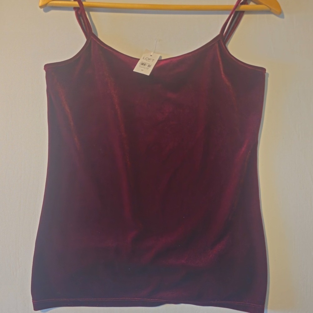 Loft Outlet Camisole Top Womens Medium Maroon Velvet Stretch Spaghetti Straps